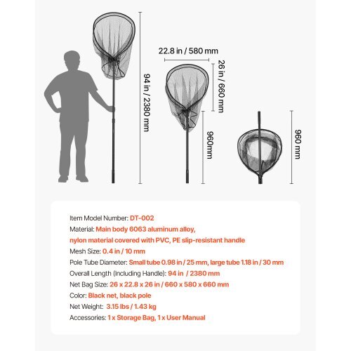 Fishing Net, Landing Nets with Telescopic Handle, Portable Lightweight Stronger 6063 Aluminum Fish Gear, Nylon Covered PVC, Durable and Fish-friendly, 26 inch Net Opening for Saltwater Bait Fish