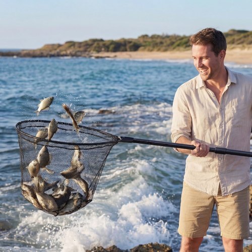 Fishing Net, Landing Nets with Telescopic Handle, Portable Lightweight Stronger 6063 Aluminum Fish Gear, Nylon Covered PVC, Durable and Fish-friendly, 26 inch Net Opening for Saltwater Bait Fish