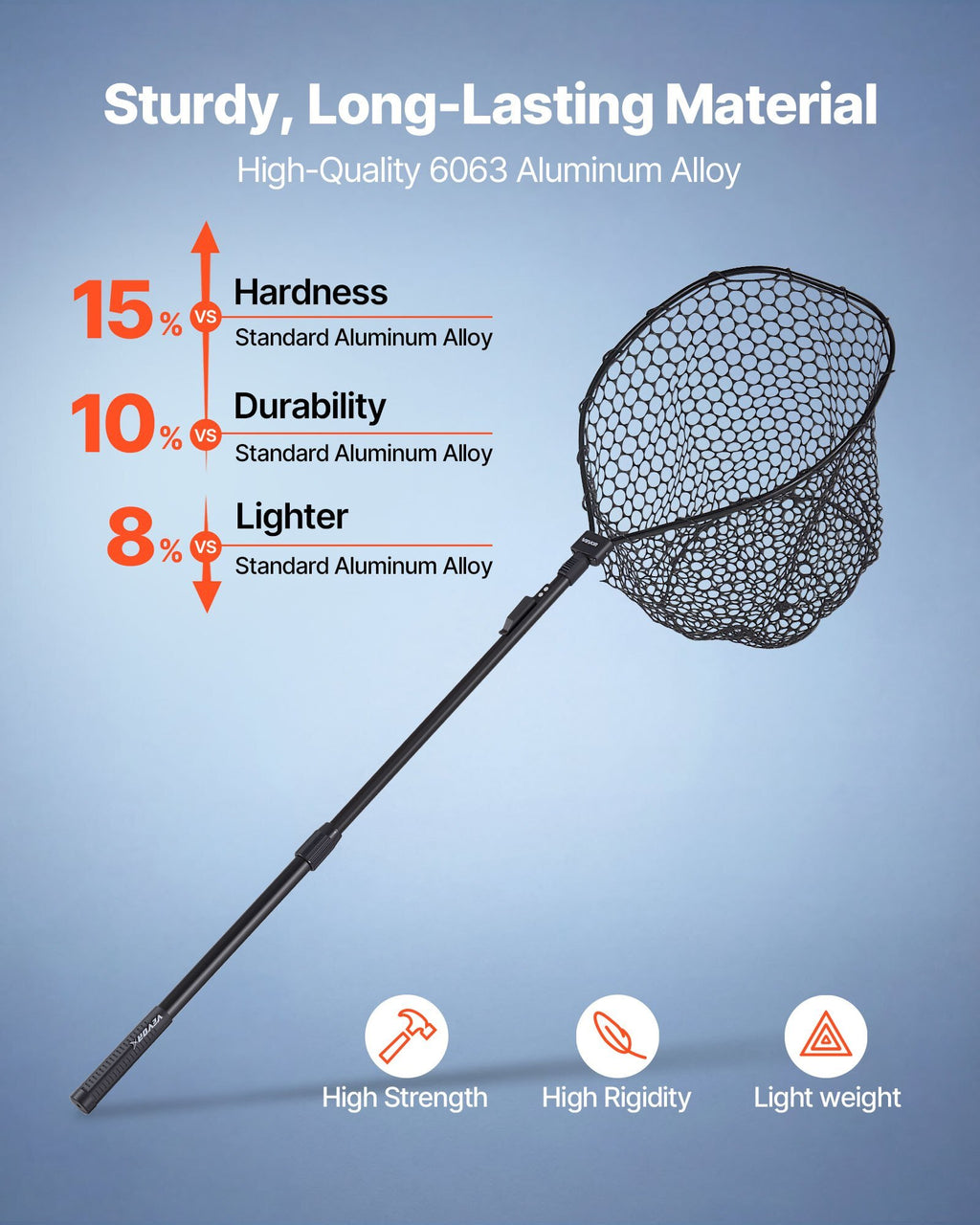 Fishing Net, Foldable Landing Nets with Telescopic Handle, Portable Lightweight and Stronger 6063 Aluminum Fish Gear, Soft Silicone Fish-Friendly Mesh, for Kayak, Boat, Bank, Pond, Gifts for Men