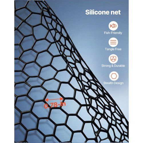 Fishing Net, Foldable Landing Nets with Telescopic Handle, Portable Lightweight and Stronger 6063 Aluminum Fish Gear, Soft Silicone Fish-Friendly Mesh, for Kayak, Boat, Bank, Pond, Gifts for Men
