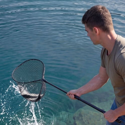 Fishing Net, Foldable Landing Nets with Telescopic Handle, Portable Lightweight and Stronger 6063 Aluminum Fish Gear, Soft Silicone Fish-Friendly Mesh, for Kayak, Boat, Bank, Pond, Gifts for Men