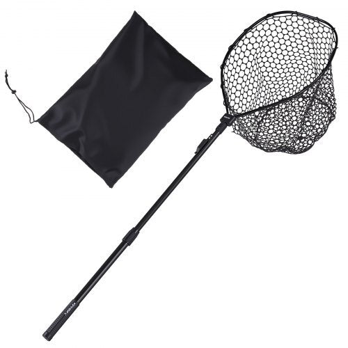 Fishing Net, Foldable Landing Nets with Telescopic Handle, Portable Lightweight and Stronger 6063 Aluminum Fish Gear, Soft Silicone Fish-Friendly Mesh, for Kayak, Boat, Bank, Pond, Gifts for Men