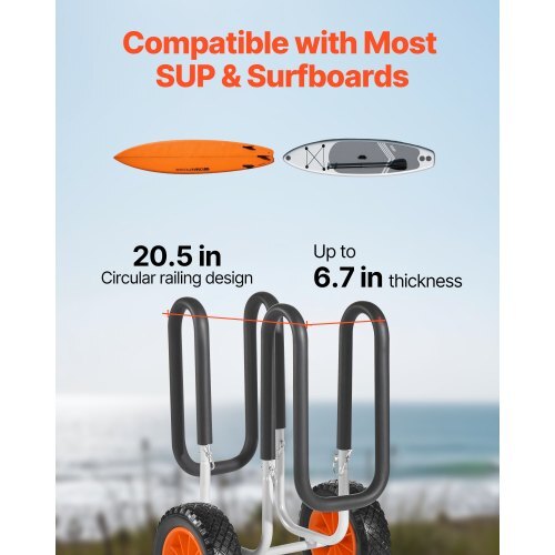 Kayak Cart, 150 lbs Load Capacity, Stand Up Paddle Board Trolley with 10-inch Solid Rubber Tires & Kickstands, Paddle Board Carrier with Ratchet Strap for Paddleboard & Surfboard Transport