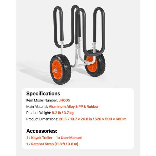 Kayak Cart, 150 lbs Load Capacity, Stand Up Paddle Board Trolley with 10-inch Solid Rubber Tires & Kickstands, Paddle Board Carrier with Ratchet Strap for Paddleboard & Surfboard Transport