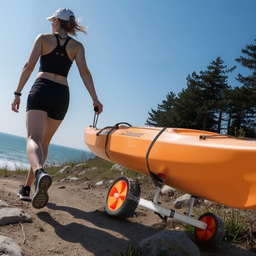 Kayak Cart, 230 lbs Load Capacity, Canoe Cart Dolly with 10-inch Solid PU Tires & Kickstand, Assembles & Disassembles Within Seconds, Paddle Board Trolley for Kayaks, Canoes, Paddleboards
