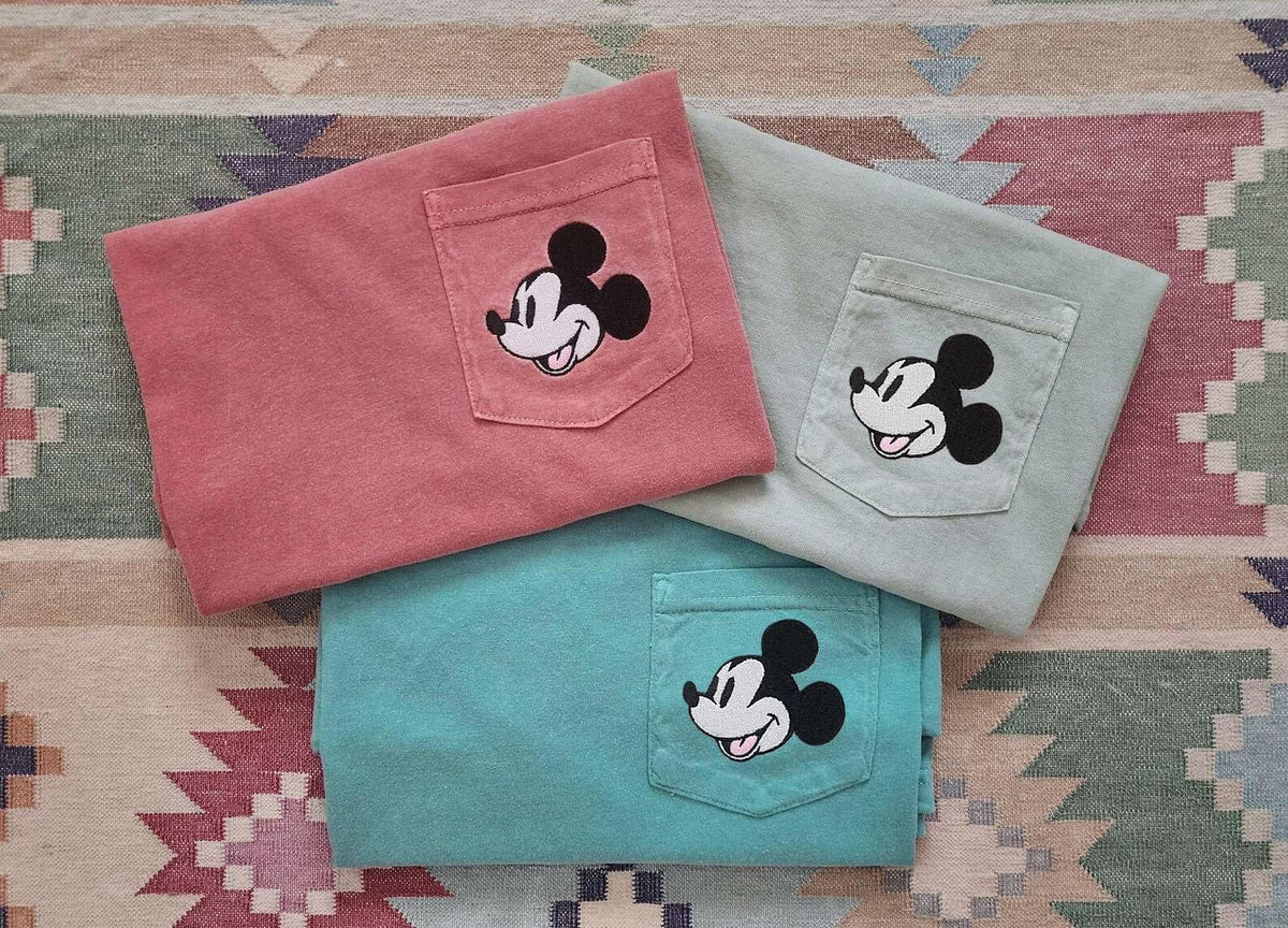 Steamboat Willie Embroidered Mouse Shirt Comfort Colors Pocket Tee Shirt Vintage Steamboat Willie Tshirt Family Vacation Oversized Shirt