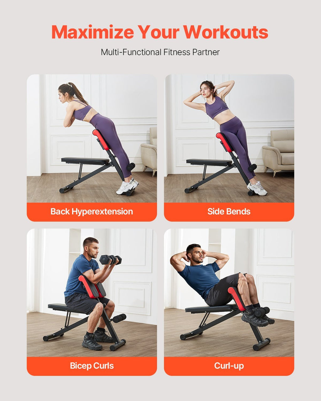 Multi-Functional Weight Bench for Full Body Workout, Roman Chair Hyperextension Bench, 330 lbs Adjustable & Foldable Equipment for Back Arm Core Ab Workout, Sit Up Exercise Machine for Home Gym