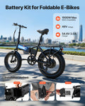 Folding Ebike Battery, 48V 10.4Ah Electric Bike Lithium Battery Pack with BMS, 3A Charger, Lock for 1000W E-Bike Motor, Detachable Electric Bicycle Replacement Kit with Handle & Discharge Socket