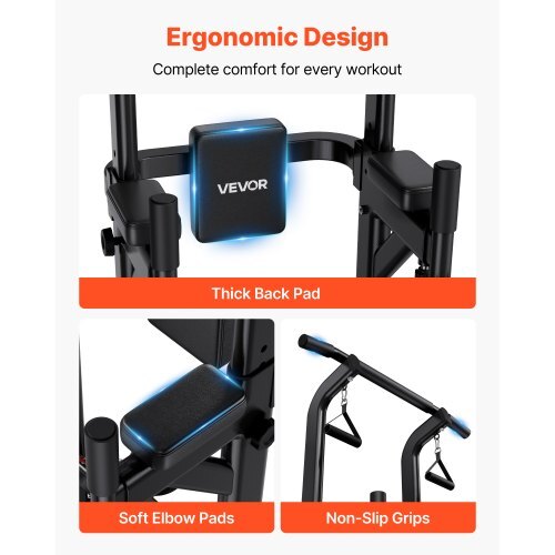 Pull Up Bar, 330 LBS Power Tower Dip Station, Workout Dip Station with H-Shaped Stable Base & Back Pad, Adjustable 12 Level Height Free Standing Chin Up Bar for Back, 4-Level Adjustable Back Pad