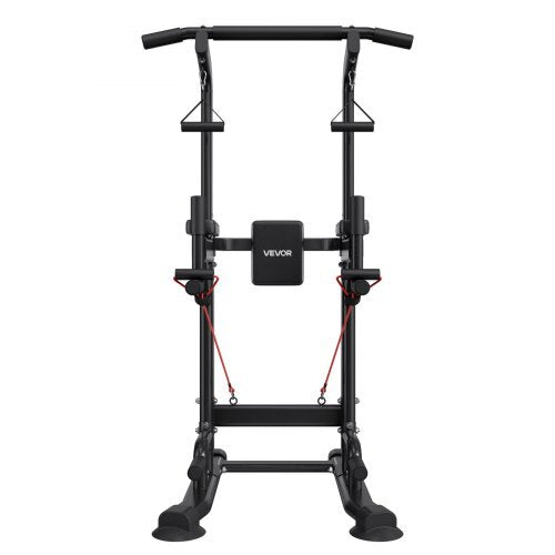 Pull Up Bar, 330 LBS Power Tower Dip Station, Workout Dip Station with H-Shaped Stable Base & Back Pad, Adjustable 12 Level Height Free Standing Chin Up Bar for Back, 4-Level Adjustable Back Pad