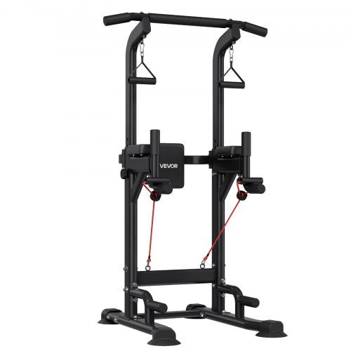 Pull Up Bar, 330 LBS Power Tower Dip Station, Workout Dip Station with H-Shaped Stable Base & Back Pad, Adjustable 12 Level Height Free Standing Chin Up Bar for Back, 4-Level Adjustable Back Pad