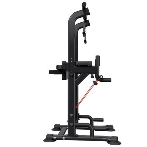 Pull Up Bar, 330 LBS Power Tower Dip Station, Workout Dip Station with H-Shaped Stable Base & Back Pad, Adjustable 12 Level Height Free Standing Chin Up Bar for Back, 4-Level Adjustable Back Pad