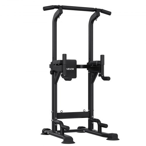 Pull Up Bar, 330 LBS Power Tower Dip Station, Workout Dip Station with H-Shaped Stable Base & Back Pad, Adjustable 12 Level Height Free Standing Chin Up Bar for Back, 4-Level Adjustable Back Pad