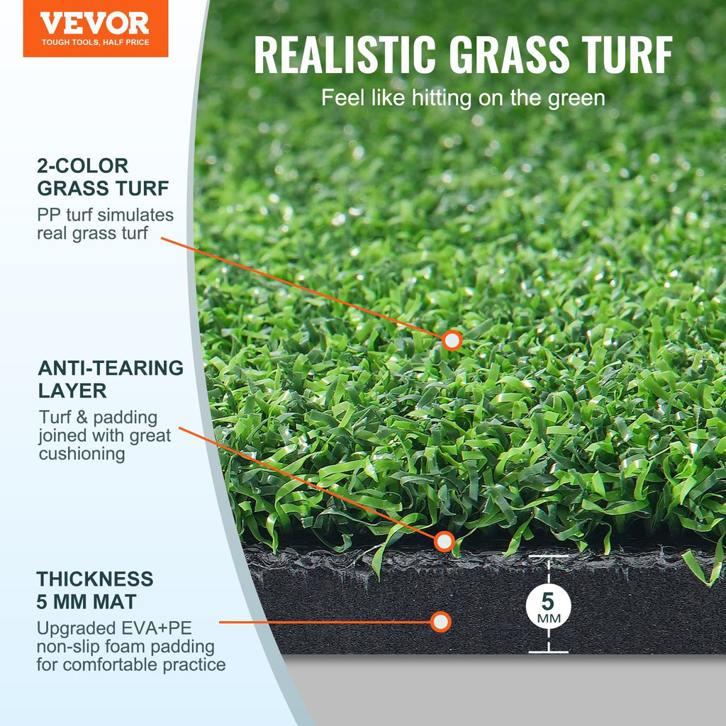 Golf Hitting Mat, 5x4ft Artificial Turf Golf Hitting Mat, Golf Hitting Training Aids with 10 Golf Balls, 9 Golf Tees, Golf Practice Hitting Mat for Backyard Driving Indoor Outdoor Training