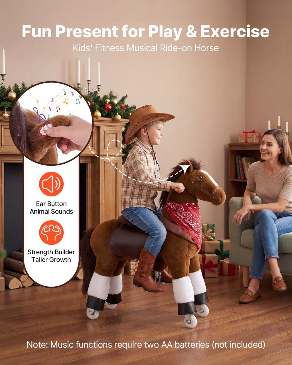 Ride On Horse, Riding Pony Toys for Kids, No Battery Required, Smooth Wheels with Anti-Roll Stop Ring, Upgraded Raised Seat, Handles, Sturdy Pedals, 176 lbs Max Load Capacity for Ages 6+
