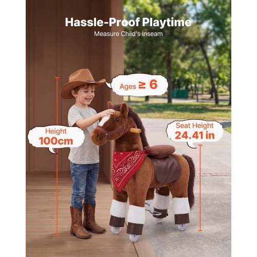 Ride On Horse, Riding Pony Toys for Kids, No Battery Required, Smooth Wheels with Anti-Roll Stop Ring, Upgraded Raised Seat, Handles, Sturdy Pedals, 176 lbs Max Load Capacity for Ages 6+