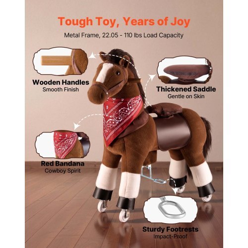 Ride On Horse, Riding Pony Toys for Kids, No Battery Required, Smooth Wheels with Anti-Roll Stop Ring, Upgraded Raised Seat, Handles, Sturdy Pedals, 176 lbs Max Load Capacity for Ages 6+