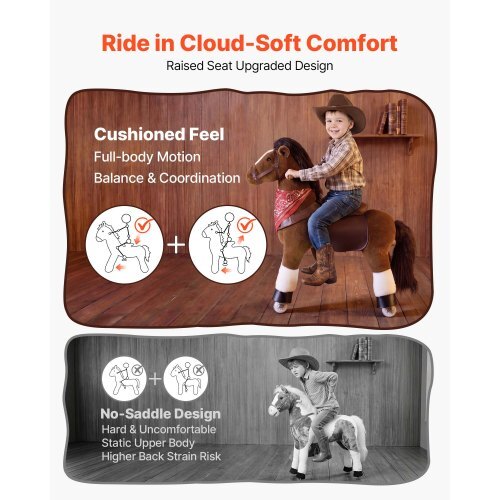 Ride On Horse, Riding Pony Toys for Kids, No Battery Required, Smooth Wheels with Anti-Roll Stop Ring, Upgraded Raised Seat, Handles, Sturdy Pedals, 176 lbs Max Load Capacity for Ages 6+
