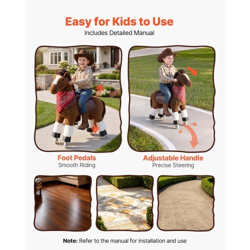 Ride On Horse, Riding Pony Toys for Kids, No Battery Required, Smooth Wheels with Anti-Roll Stop Ring, Upgraded Raised Seat, Handles, Sturdy Pedals, 176 lbs Max Load Capacity for Ages 6+