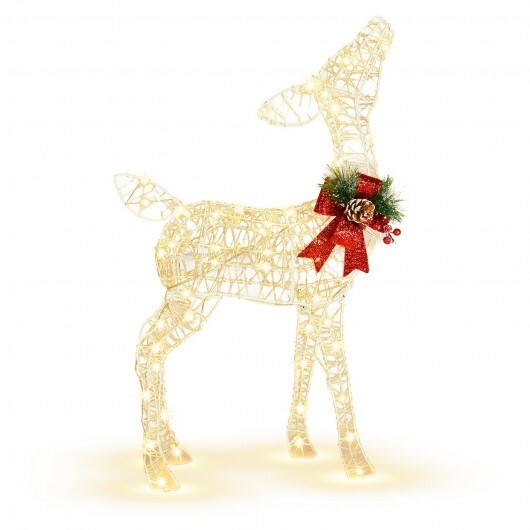 34.5 Inch Lighted Christmas Reindeer Decoration with 50 Warm White LED Lights - Color: White
