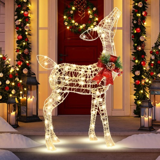34.5 Inch Lighted Christmas Reindeer Decoration with 50 Warm White LED Lights - Color: White