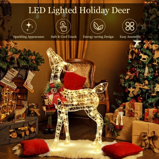 34.5 Inch Lighted Christmas Reindeer Decoration with 50 Warm White LED Lights - Color: White