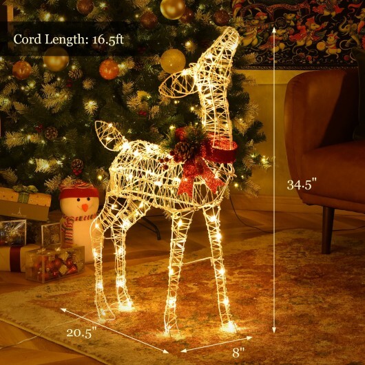 34.5 Inch Lighted Christmas Reindeer Decoration with 50 Warm White LED Lights - Color: White