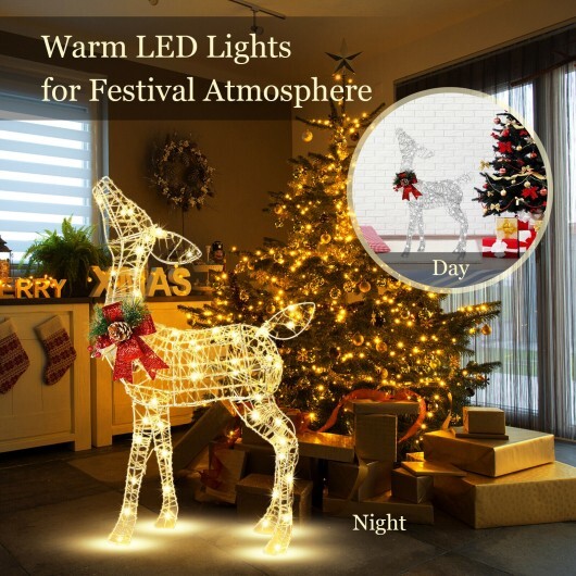 34.5 Inch Lighted Christmas Reindeer Decoration with 50 Warm White LED Lights - Color: White