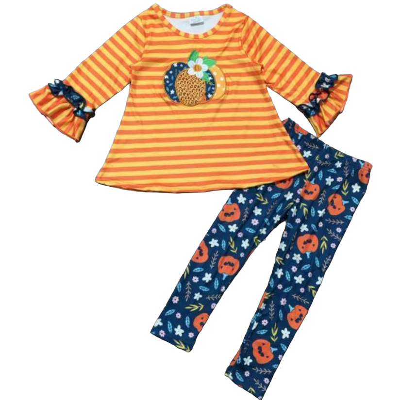 Girls Orange & Blue Fall Harvest Pumpkin Tunic and Leggings-1
