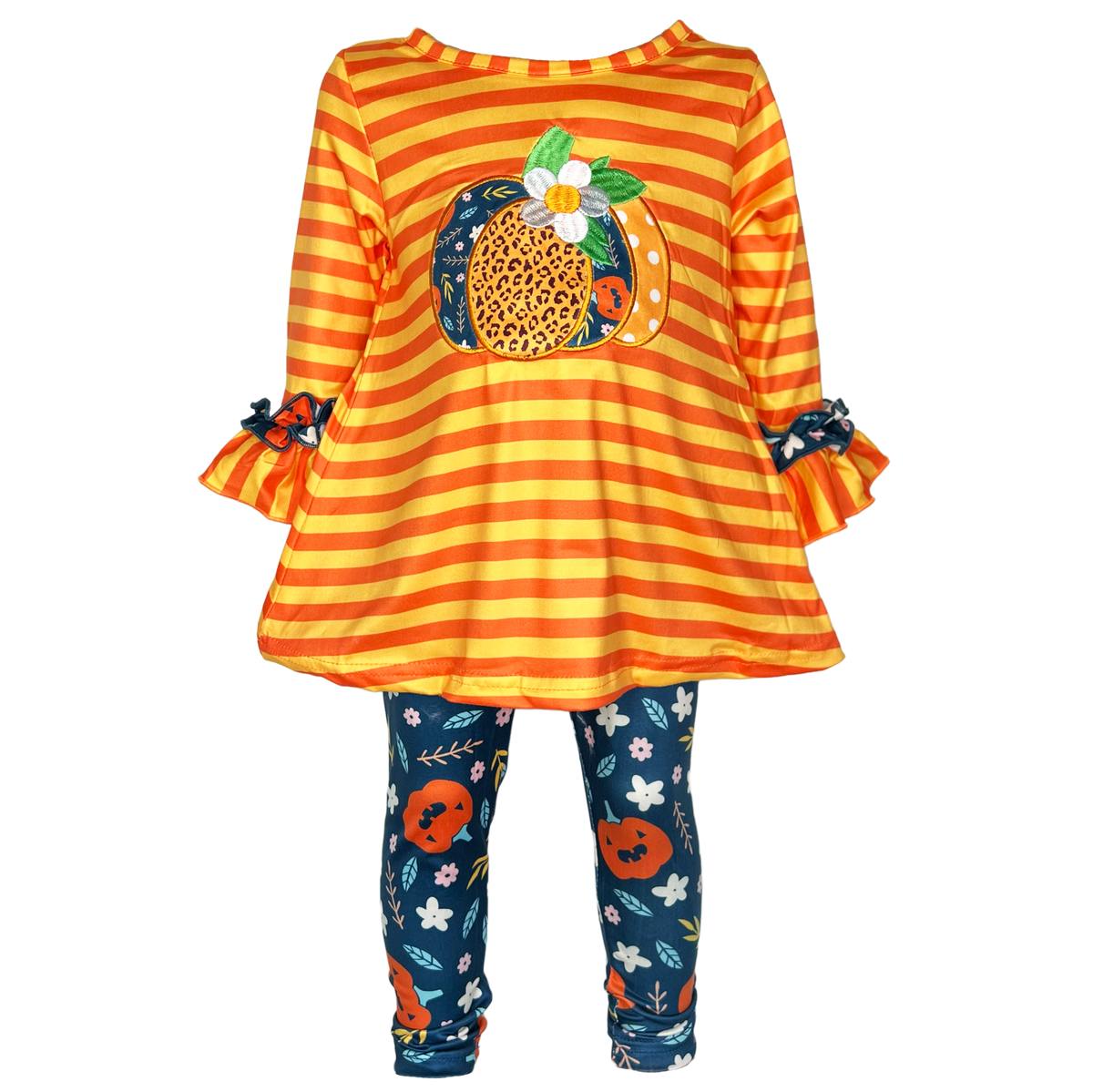 Girls Orange & Blue Fall Harvest Pumpkin Tunic and Leggings-0