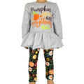 Girls Grey Long Sleeve T-shirt and Floral Leggings Fall Thanksgiving-0