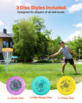 Disc Golf Set, 3 Pack Disc Golf Starter Set, Beginners Flying Discs for Full-Body Strength Training, with Putter, Mid-Range, Driver for Outdoor Backyard, Lawn, Beach, and Park