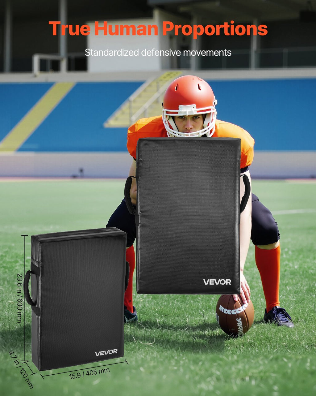 Football Blocking Dummy, 24x16 in Blocking Pads, Kick Shield Pad with Handles, High-Density Sponge Tackle Dummies, Heavy Duty Training Equipment for Basketball Hockey Lacrosse, Black, 1PCS