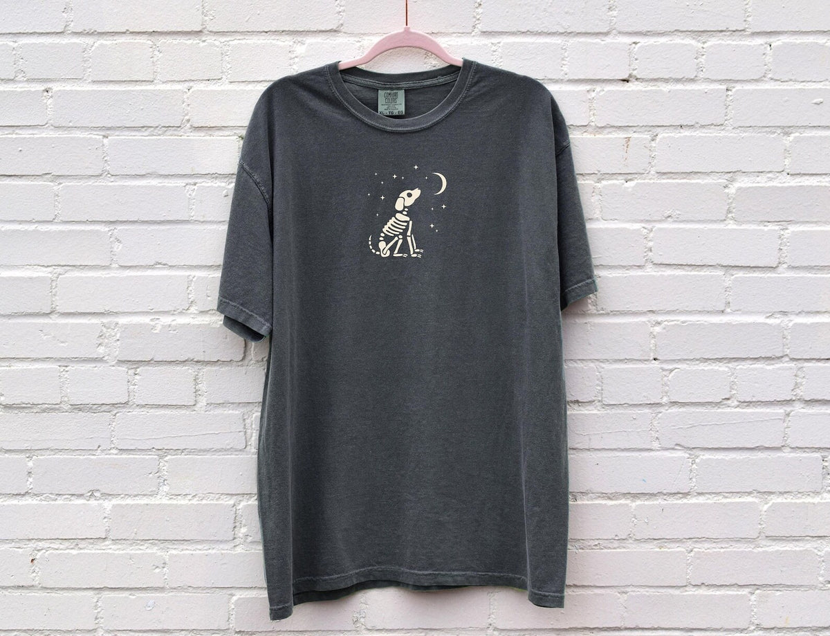 Halloween Shirt Skeleton Dog Moon Stars Shirt Spooky Season Tee Fall Shirt Oversized Tshirt Comfort Colors Oversized Men's Women's Shirts
