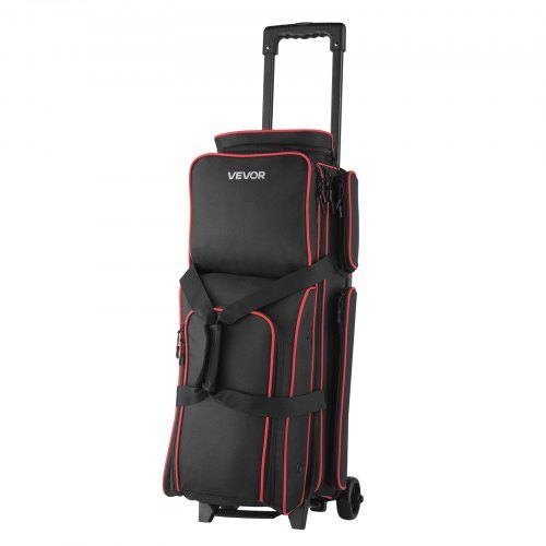 Bowling Ball Bag, 3 Ball Double Roller Bowling Bag with Wheels, Featuring a Separate Compartment for Shoes (Up To US Size 16) & Oversized Accessory Pocket, Retractable Handle Extends to 41.34 in