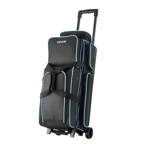 Bowling Ball Bag, 3 Ball Double Roller Bowling Bag with Wheels, Featuring a Separate Compartment for Shoes (Up To US Size 16) & Oversized Accessory Pocket, Retractable Handle Extends to 41.34 in