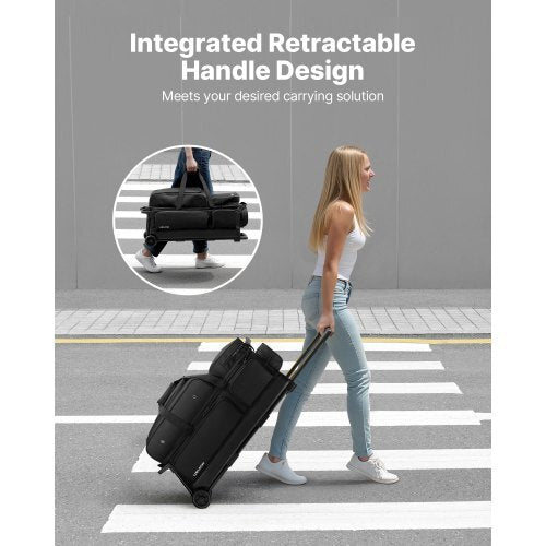 Bowling Ball Bag, 3 Ball Double Roller Bowling Bag with Wheels, Featuring a Separate Compartment for Shoes (Up To US Size 16) & Oversized Accessory Pocket, Retractable Handle Extends to 41.34 in