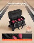Bowling Ball Bag, 2 Ball Double Roller Bowling Bag with Wheels, Featuring a Separate Compartment for Shoes (Up To US Size 16) & Oversized Accessory Pocket, Retractable Handle Extends to 41.32 in