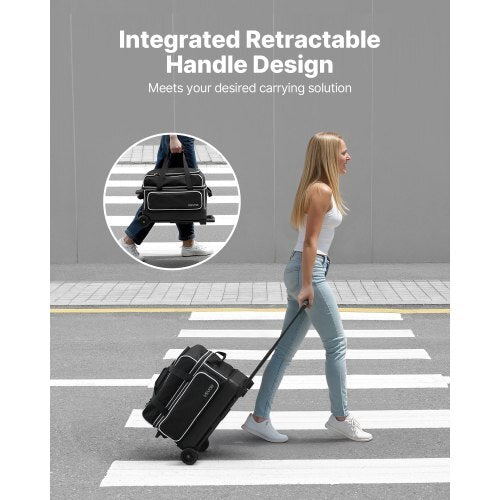 Bowling Ball Bag, 2 Ball Double Roller Bowling Bag with Wheels, Featuring a Separate Compartment for Shoes (Up To US Size 16) & Oversized Accessory Pocket, Retractable Handle Extends to 41.32 in