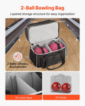 Bowling Ball Bag, 2 Ball Four Roller Bowling Bag with Wheels, Featuring a Separate Compartment for Shoes (Up To US Size 16) & Oversized Accessory Pocket, Retractable Handle Extends to 37.4 in