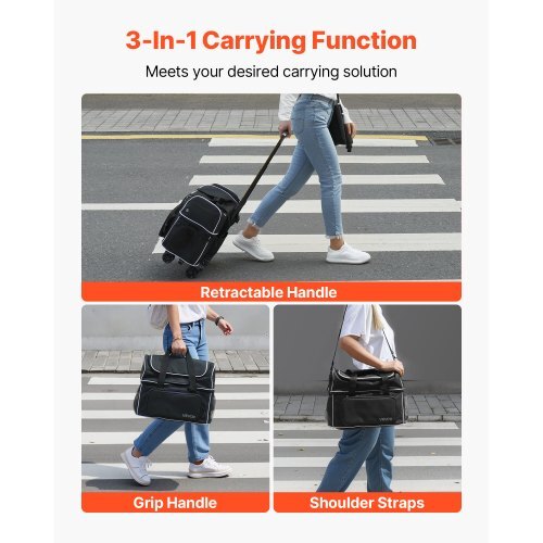 Bowling Ball Bag, 2 Ball Four Roller Bowling Bag with Wheels, Featuring a Separate Compartment for Shoes (Up To US Size 16) & Oversized Accessory Pocket, Retractable Handle Extends to 37.4 in