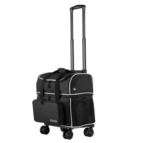Bowling Ball Bag, 2 Ball Four Roller Bowling Bag with Wheels, Featuring a Separate Compartment for Shoes (Up To US Size 16) & Oversized Accessory Pocket, Retractable Handle Extends to 37.4 in