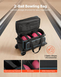 Bowling Ball Bag, 2 Ball Double Roller Bowling Bag with Wheels, Featuring a Separate Compartment for Shoes (Up To US Size 16) & Oversized Accessory Pocket, Retractable Handle Extends to 41.32 in
