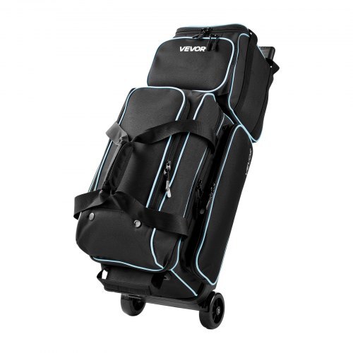 3 Ball Bowling Bag Double Roller Bag with Separate Shoe Compartment, for Bowling Shoes (Up To US Men Size 16), Rolling Ball Bag w/ Wheel, Accessory Pocket, Retractable Handle Extends to 40 in