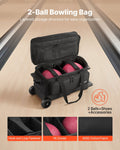Bowling Ball Bag, 2 Ball Double Roller Bowling Bag with Wheels, Featuring a Separate Compartment for Shoes (Up To US Size 16) & Oversized Accessory Pocket, Retractable Handle Extends to 41.32 in