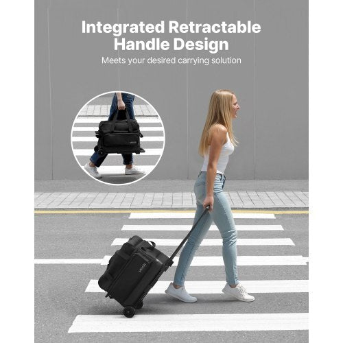 Bowling Ball Bag, 2 Ball Double Roller Bowling Bag with Wheels, Featuring a Separate Compartment for Shoes (Up To US Size 16) & Oversized Accessory Pocket, Retractable Handle Extends to 41.32 in