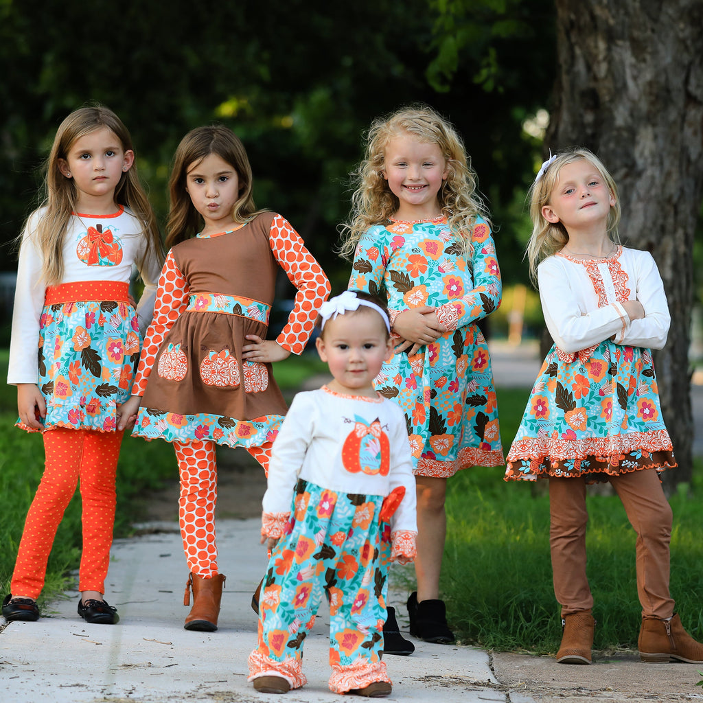 AnnLoren Baby Toddler Girls Thanksgiving Autumn Orange Pumpkin Romper-3
