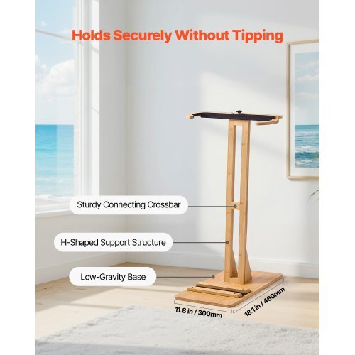 Vertical Surfboard Stand, Wooden Surfboard Rack for Storage and Display, Adjustable & Freestanding Board Stand Organizer with Padding, for Wakeboards, Snowboards, Kiteboards, Shortboard, Skis