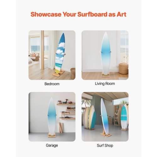 Vertical Surfboard Stand, Wooden Surfboard Rack for Storage and Display, Adjustable & Freestanding Board Stand Organizer with Padding, for Wakeboards, Snowboards, Kiteboards, Shortboard, Skis
