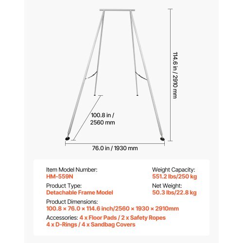 Yoga Stand Frame, 9.6 ft Length Swing Stand, Max 551.2 lbs Load Triangular Structure Aerial Rig, Aerial Silk Stands for Yoga Enthusiasts, Non-Slip Base, Lightweight, Detachable Design